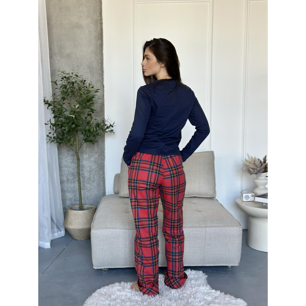 Жіночий комплект Navera: штани + лонгслів, клітина червоно-синя
